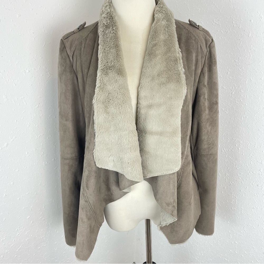 Lovestitch Faux Fur Lined Open Drape Front Jacket Size L